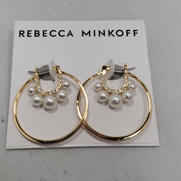 Rebecca Minkoff Sophia Gold Pave Rhinestone Pearl Earrings - Picture 3 of 4